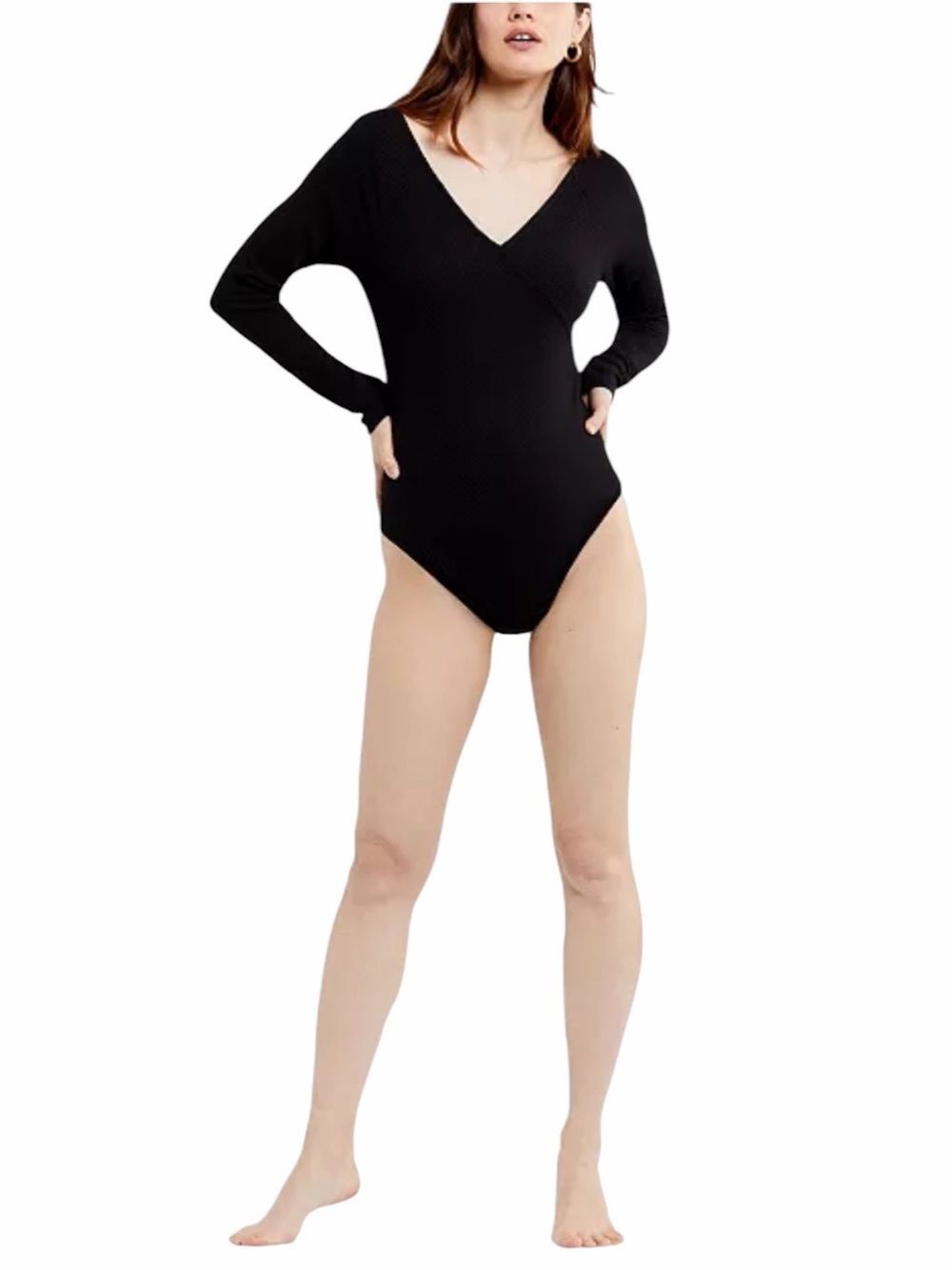 A Pea in the Pod Black Ribbed V-Neck Surplice Bodysuit (Maternity)